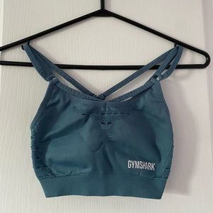 GYMSHARK Blue sports bra with ruched front and design